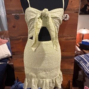 Lime Mini Dress with Tie-Front